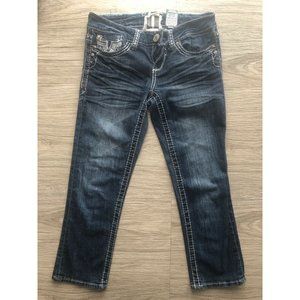 Trademark H Capri Womens Size 3/4 27 Factory Distressed Medium Blue